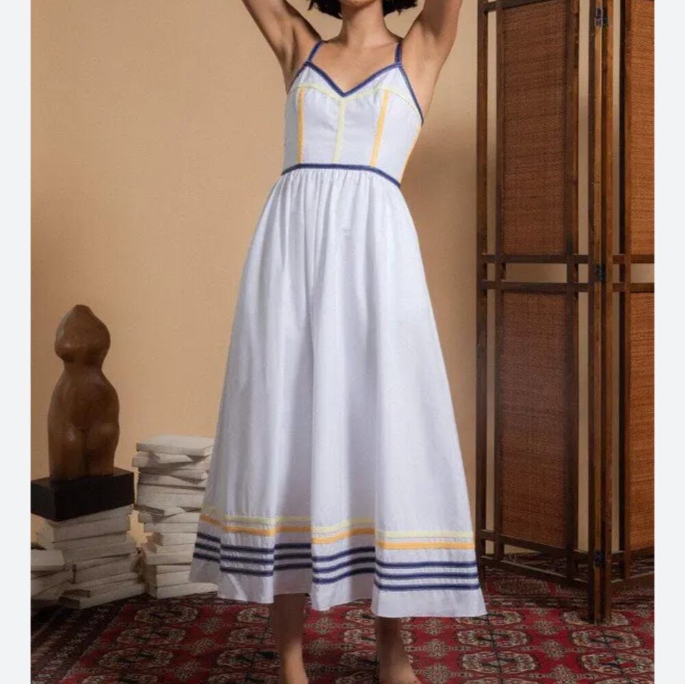 Rosie Assoulin The Undress Cotton Poplin Faux Leather Trim Dress 6